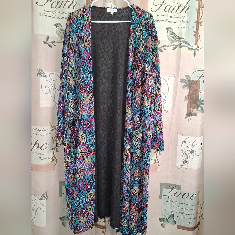 LuLaRoe Colorful Geometric Women's Long Sweater With Pockets Size Extra Large